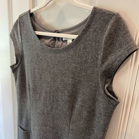 Banana Republic Wool Dress Sheath Pockets Grey Melange Cap Sleeve 12 - Picture 2 of 10